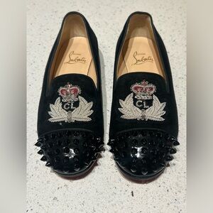 Christian Louboutin black  spike captoe  loafers